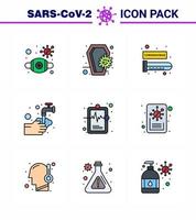 Corona virus disease 9 Filled Line Flat Color icon pack suck as water medical infection hands test tube viral coronavirus 2019nov disease Vector Design Elements