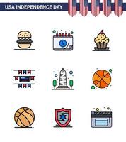 Happy Independence Day 9 Flat Filled Lines Icon Pack for Web and Print monument american cake party decoration thanksgiving Editable USA Day Vector Design Elements