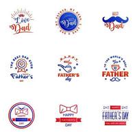 Happy fathers day greeting cards set 9 Blue and red Vector typography lettering Usable for banners print You are the best dad text design Editable Vector Design Elements