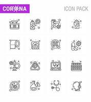 conjunto de iconos de 16 líneas de coronavirus sobre el tema de la epidemia de corona contiene iconos como el virus, el pomo de la puerta, el germen, el coronavirus viral bacteriano 2019nov, los elementos de diseño del vector de enfermedad