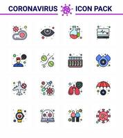 Corona virus 2019 and 2020 epidemic 16 Flat Color Filled Line icon pack such as communication ask a doctor chemical medical monitor medical viral coronavirus 2019nov disease Vector Design Element