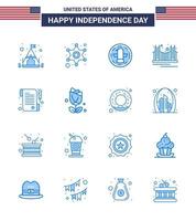 Blue Pack of 16 USA Independence Day Symbols of paper tourism bird landmark gate Editable USA Day Vector Design Elements