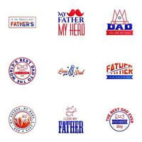 Happy fathers day greeting cards set 9 Blue and red Vector typography lettering Usable for banners print You are the best dad text design Editable Vector Design Elements