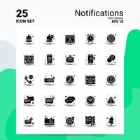 25 Notifications Icon Set 100 Editable EPS 10 Files Business Logo Concept Ideas Solid Glyph icon design vector