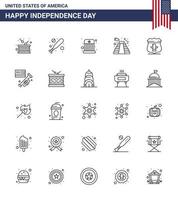 feliz día de la independencia paquete de iconos de 25 líneas para web e impresión usa usa circus landmark american editable usa day elementos de diseño vectorial vector