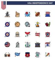 Happy Independence Day 25 Flat Filled Lines Icon Pack for Web and Print american ball rugby american ball wisconsin Editable USA Day Vector Design Elements