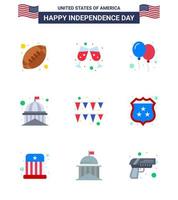 Happy Independence Day Pack of 9 Flats Signs and Symbols for garland white celebrate usa house Editable USA Day Vector Design Elements