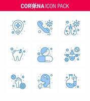 Corona virus 2019 and 2020 epidemic 9 Blue icon pack such as pill drug anatomy capsule dental viral coronavirus 2019nov disease Vector Design Elements