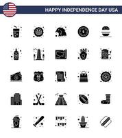 25 USA Solid Glyph Pack of Independence Day Signs and Symbols of usa eat animal burger dollar Editable USA Day Vector Design Elements