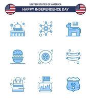 paquete azul de 9 símbolos del día de la independencia de estados unidos del burro militar de estados unidos hamburguesa americana elementos de diseño vectorial editables del día de estados unidos vector