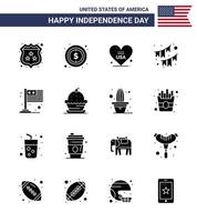 USA Independence Day Solid Glyph Set of 16 USA Pictograms of country party heart decoration american Editable USA Day Vector Design Elements