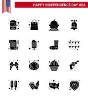 Solid Glyph Pack of 16 USA Independence Day Symbols of paper american cake ring thanksgiving Editable USA Day Vector Design Elements