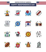 Editable Vector Line Pack of USA Day 16 Simple Flat Filled Lines of declaration of independence states states hotdog america Editable USA Day Vector Design Elements