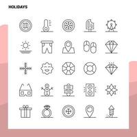 conjunto de iconos de línea de vacaciones conjunto 25 iconos diseño de estilo minimalista vectorial conjunto de iconos negros paquete de pictogramas lineales vector