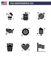 Set of 9 Vector Solid Glyphs on 4th July USA Independence Day such as american thanksgiving food map party Editable USA Day Vector Design Elements