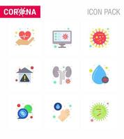 Covid19 icon set for infographic 9 Flat Color pack such as stay home prevent bacteria hygiene bacteria viral coronavirus 2019nov disease Vector Design Elements