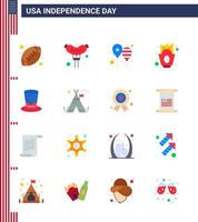 Modern Set of 16 Flats and symbols on USA Independence Day such as hat food celebrate fries chips Editable USA Day Vector Design Elements