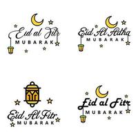 4 saludos modernos de eid fitr escritos en texto decorativo de caligrafía árabe para tarjetas de felicitación y deseando el feliz eid en esta ocasión religiosa vector