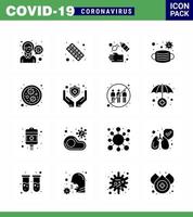 Novel Coronavirus 2019nCoV 16 Solid Glyph Black icon pack mask wash health soap cleaning viral coronavirus 2019nov disease Vector Design Elements