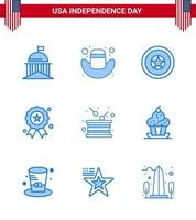 Modern Set of 9 Blues and symbols on USA Independence Day such as cake independence holiday holiday day Editable USA Day Vector Design Elements