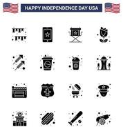 paquete de iconos de vector de stock del día americano 16 signos y símbolos de glifo sólido para abundante estrella de flor de irlanda imerican elementos de diseño de vector de día de estados unidos editables