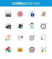 Coronavirus Prevention Set Icons 16 Flat Color icon such as smart watch medical bottle healthcare wash viral coronavirus 2019nov disease Vector Design Elements