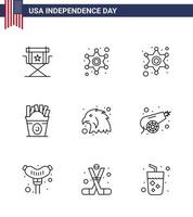 9 Line Signs for USA Independence Day canon eagle police sign bird usa Editable USA Day Vector Design Elements