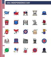 4th July USA Happy Independence Day Icon Symbols Group of 25 Modern Flat Filled Lines of food frise scroll american hat Editable USA Day Vector Design Elements