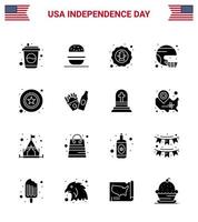 16 USA Solid Glyph Pack of Independence Day Signs and Symbols of state helmet american football badge Editable USA Day Vector Design Elements