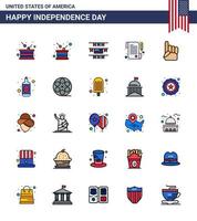 Pack of 25 USA Independence Day Celebration Flat Filled Lines Signs and 4th July Symbols such as wine alcohol paper american hand Editable USA Day Vector Design Elements