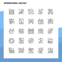 conjunto de iconos de línea de día internacional de jazz conjunto 25 iconos diseño de estilo minimalista vectorial conjunto de iconos negros paquete de pictogramas lineales vector