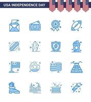 Pack of 16 creative USA Independence Day related Blues of american sport usa footbal medal Editable USA Day Vector Design Elements