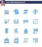 Set of 16 Vector Blues on 4th July USA Independence Day such as war army food state bird Editable USA Day Vector Design Elements