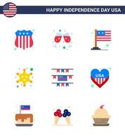 Group of 9 Flats Set for Independence day of United States of America such as american party decoration international buntings police Editable USA Day Vector Design Elements