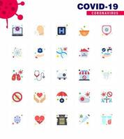 conjunto de iconos covid19 para el paquete infográfico de 25 colores planos, como elementos de diseño de vector de enfermedad de coronavirus viral 2019nov de signo de hierbas de mezcla médica