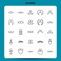 OutLine 25 Movember Icon set Vector Line Style Design Black Icons Set Linear pictogram pack Web and Mobile Business ideas design Vector Illustration