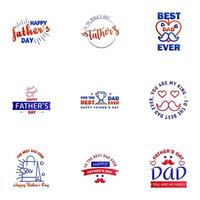 9 conjunto azul y rojo de vector feliz día del padre tipografía iconos vintage letras para tarjetas de felicitación pancartas diseño de camiseta elementos de diseño vectorial editables del día del padre