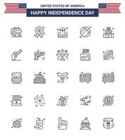 Set of 25 USA Day Icons American Symbols Independence Day Signs for station building landmark usa ball Editable USA Day Vector Design Elements