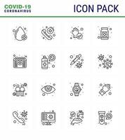 covid19 protección coronavirus pendamic 16 conjunto de iconos de línea como botella salud mano forma drogas coronavirus viral 2019nov enfermedad vector elementos de diseño