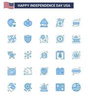 Set of 25 USA Day Icons American Symbols Independence Day Signs for food burger muffin wedding love Editable USA Day Vector Design Elements