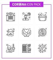 Coronavirus awareness icons 9 Line icon Corona Virus Flu Related such as hands stay home basin quarantine risk viral coronavirus 2019nov disease Vector Design Elements