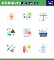 CORONAVIRUS 9 Flat Color Icon set on the theme of Corona epidemic contains icons such as lab tubes vacation practicum chemist viral coronavirus 2019nov disease Vector Design Elements