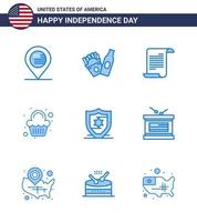 9 signos azules de estados unidos celebración del día de la independencia símbolos de escudo texto americano fiesta de celebración elementos de diseño vectorial del día de estados unidos editables vector