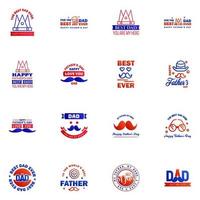 Fathers Day Lettering 16 Blue and red Calligraphic Emblems Badges Set Isolated on Dark Blue Happy Fathers Day Best Dad Love You Dad Inscription Vector Design Elements For Greeting Card and Other