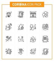 Covid19 icon set for infographic 16 Line pack such as hands tablet service pill banned viral coronavirus 2019nov disease Vector Design Elements