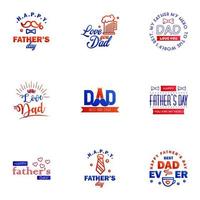 letras del día del padre 9 insignias de emblemas caligráficos azules y rojos aisladas en azul oscuro feliz día del padre mejor papá te amo papá inscripción elementos de diseño vectorial para tarjetas de felicitación y otros vector