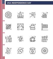 Editable Vector Line Pack of USA Day 16 Simple Lines of independence holiday washington drum outdoor Editable USA Day Vector Design Elements