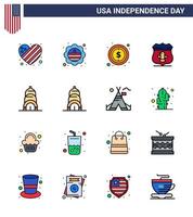 conjunto de 16 iconos del día de los ee.uu. símbolos americanos signos del día de la independencia para la construcción de seguridad escudo americano de los ee.uu. elementos de diseño vectorial editables del día de los ee.uu. vector