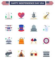 16 iconos creativos de estados unidos signos de independencia modernos y símbolos del 4 de julio de bandera de música americana transporte de guiter elementos de diseño de vector de día de estados unidos editables