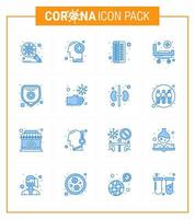 25 Coronavirus Emergency Iconset Blue Design such as health insurance hospital human bed pill viral coronavirus 2019nov disease Vector Design Elements